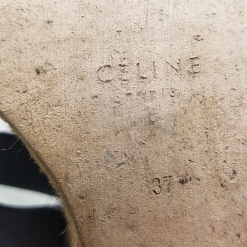 Celine black leather double strap wedge espadrille sandals